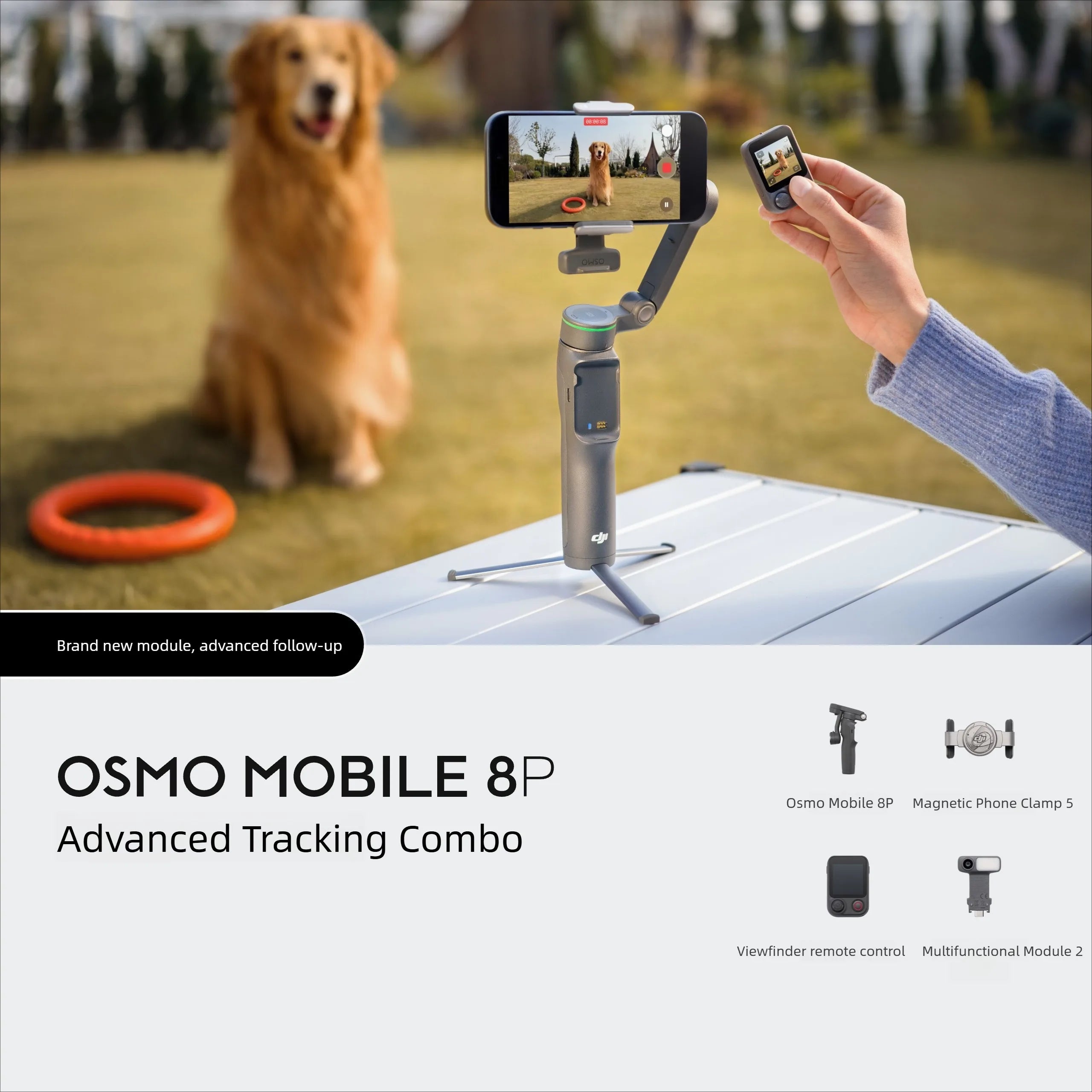 DJI Osmo Mobile 8P Advanced Tracking Combo - 3-Axis Smartphone Gimbal Stabilizer with AI Tracking, Remote Selfie Control, Native Phone Connection, 10H Battery, Built-in Extension Rod and Tripod, Foldable Design