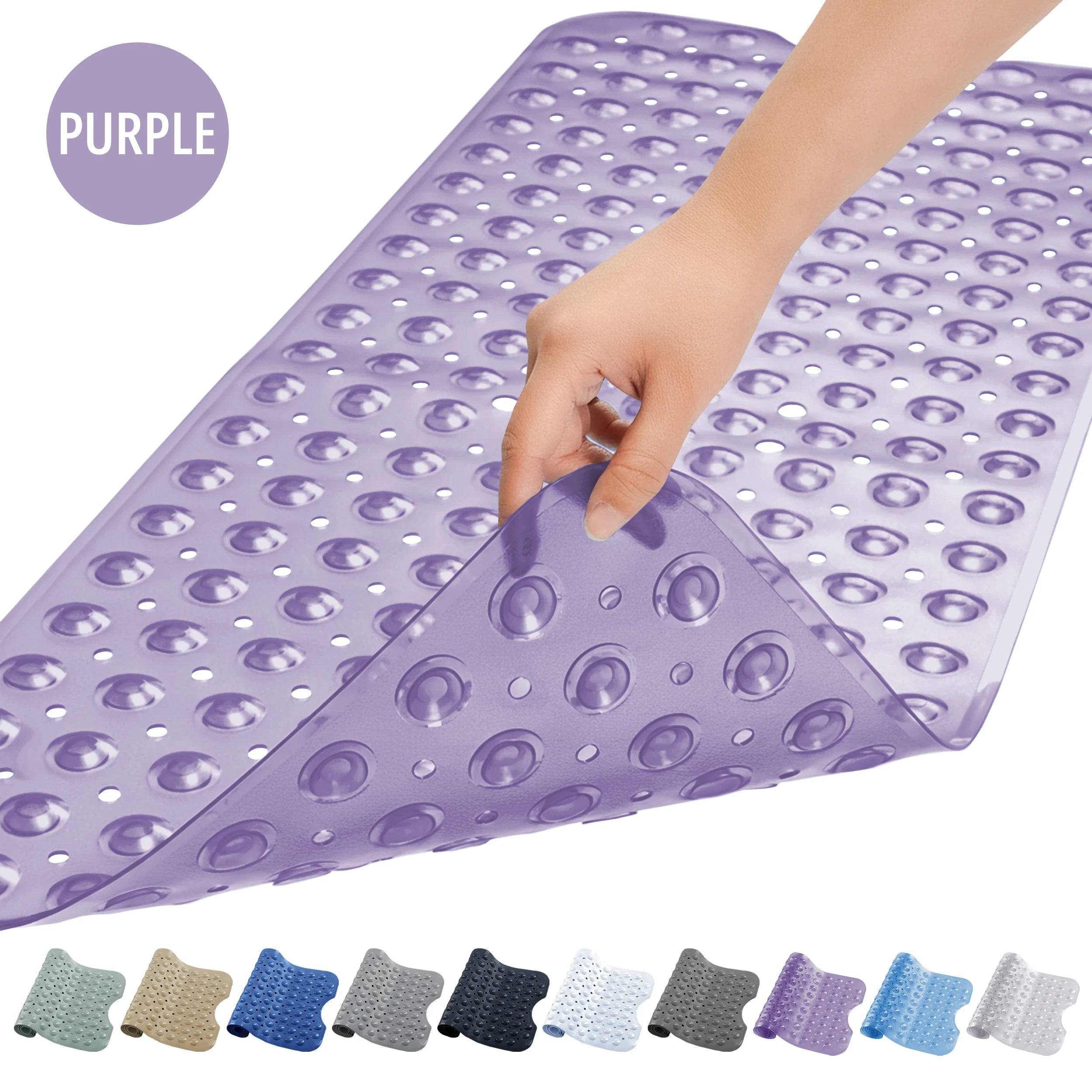 Lux Decor Collection Extra-Large 40x16" Bathtub Mat – Non-Slip Shower Mat with Suction Cups & Drain Hole-  Machine Washable Mat