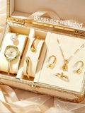 6-Piece Set, Elegant and Compact Bracelet Watch Set with Water Drop Bracelet, Necklace, Earrings, and Ring Set, Fashionable and Versatile, Is a Beautiful Accessory for Parties, Banquets, Dates, and Shopping, and Is Also a Gre
