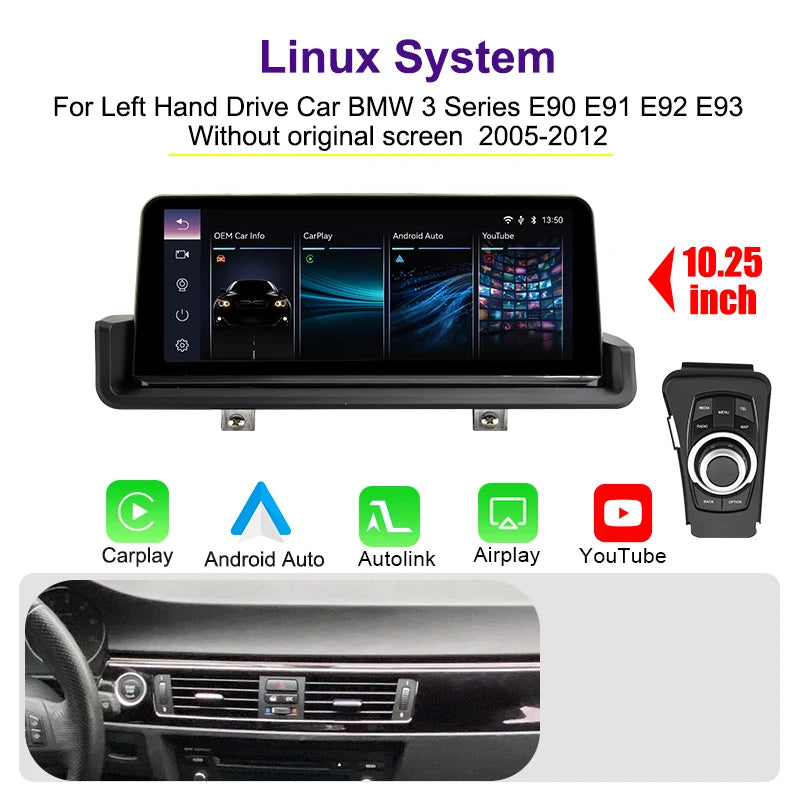 AUTOTOP 10.25" Linux Carplay Touchscreen For BMW 3 Series E90 E91 E92 E93 Left Hand Drive Car Without Original Screen (2005-2012) With Car Multimedia Screen Support Player Wireless Carplay Android Auto Airplay YouTube