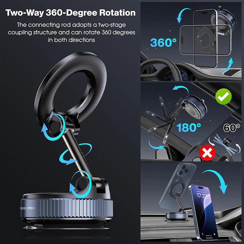 Car Phone Magnetic Stand Mechanical Vacuum Suction Cup Rotate 360° Magnetic Adsorption Bracket Navigation Universal Holder