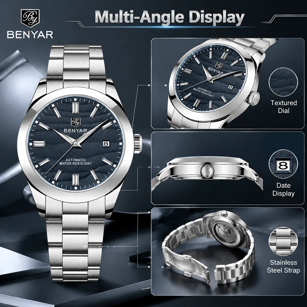 BENYAR Top Sand Series 40mm Hot Selling Mechanical Watch 316L Stainless Steel Simple 5 Bar Waterproof Automatic Men's Watch