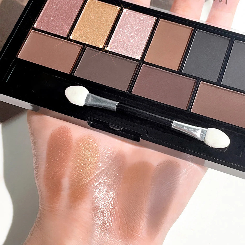 10-Color Eyeshadow Palette Pearlescent Matte Fine Shimmer Earth Tones Long-Lasting & Fall-Out Resistant Highly Pigmented Unisex