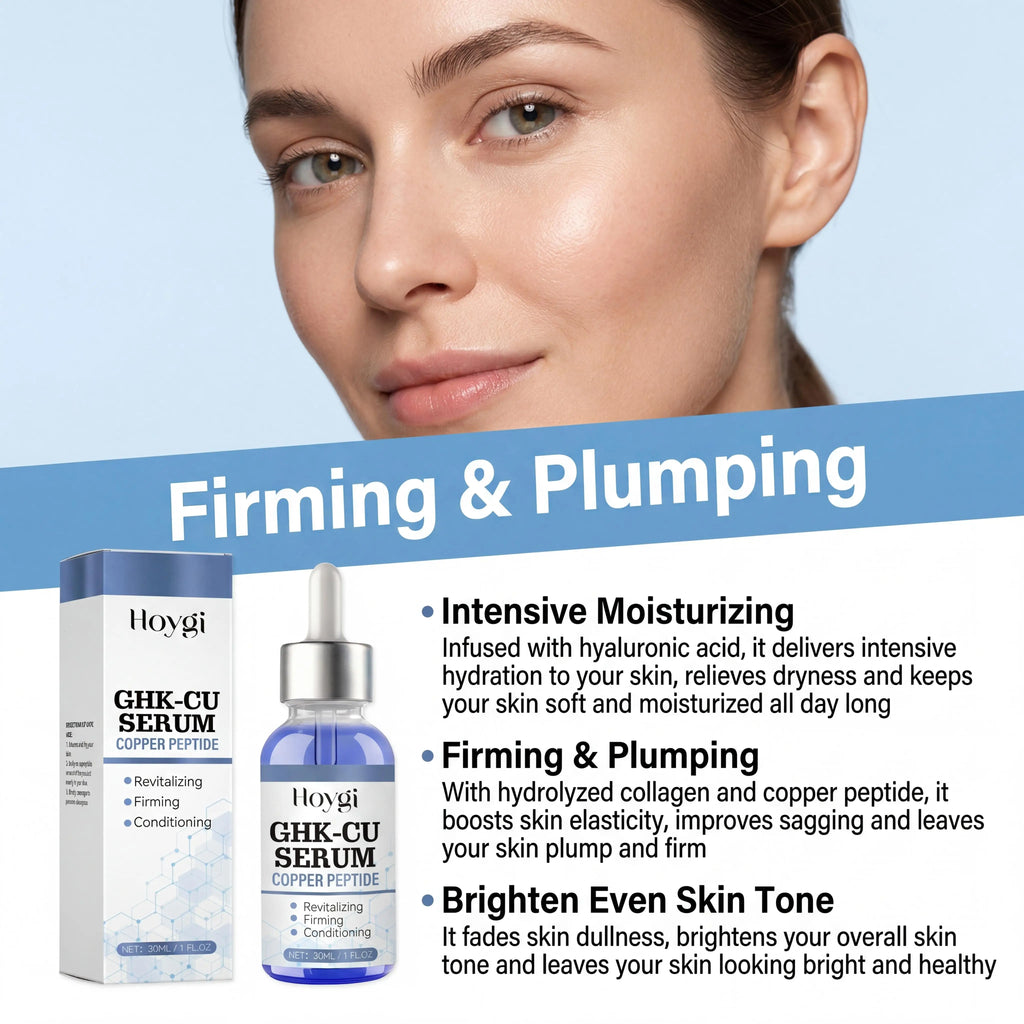 Hoygi Ghk-Cu Copper Peptide Face Serum Hyaluronic Acid Barrier Repair Brightening Effect Instant Hydration Skin Firming Anti-Wrinkle Fade Fine Lines Shrink Pores Facial Skin Care