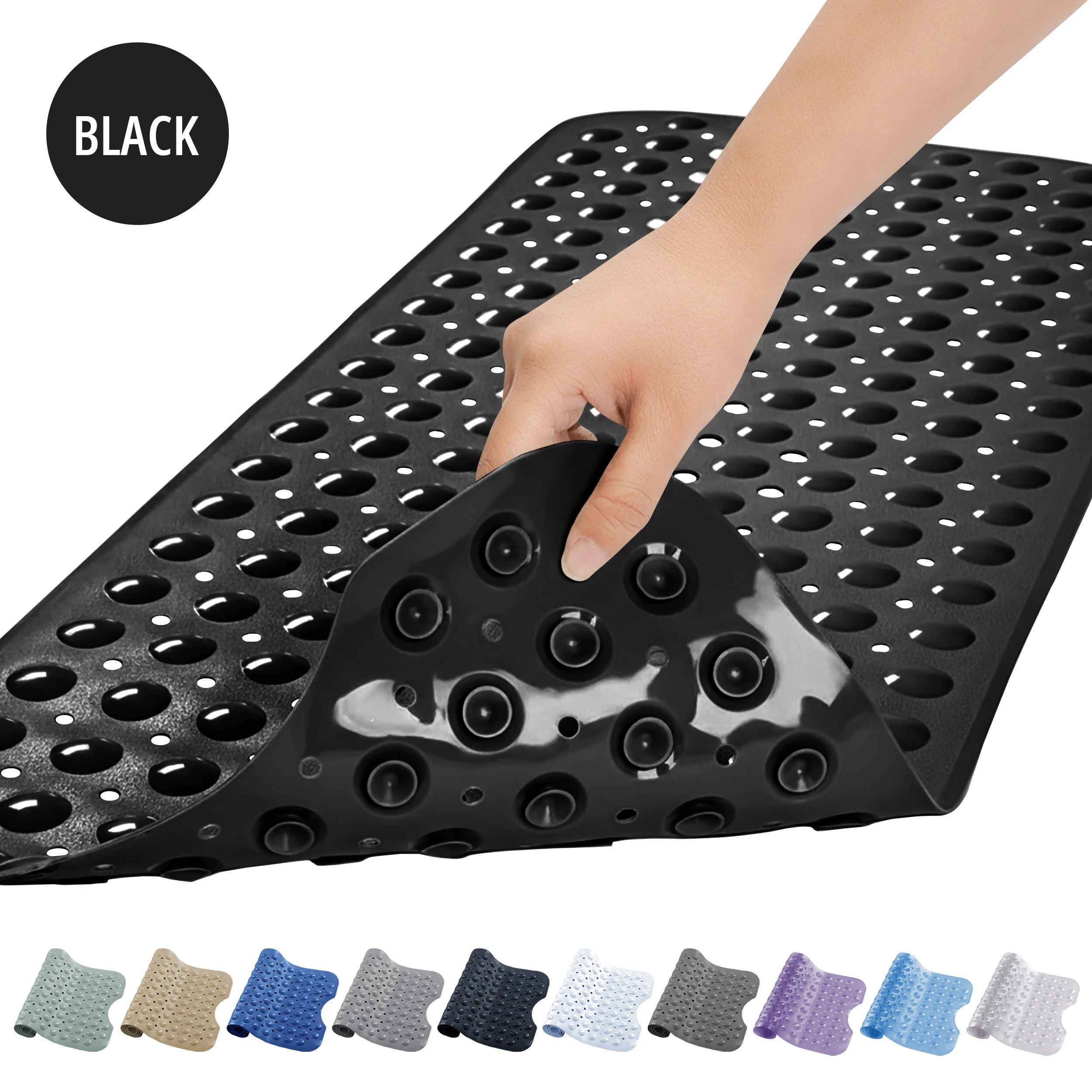 Lux Decor Collection Extra-Large 40x16" Bathtub Mat – Non-Slip Shower Mat with Suction Cups & Drain Hole-  Machine Washable Mat