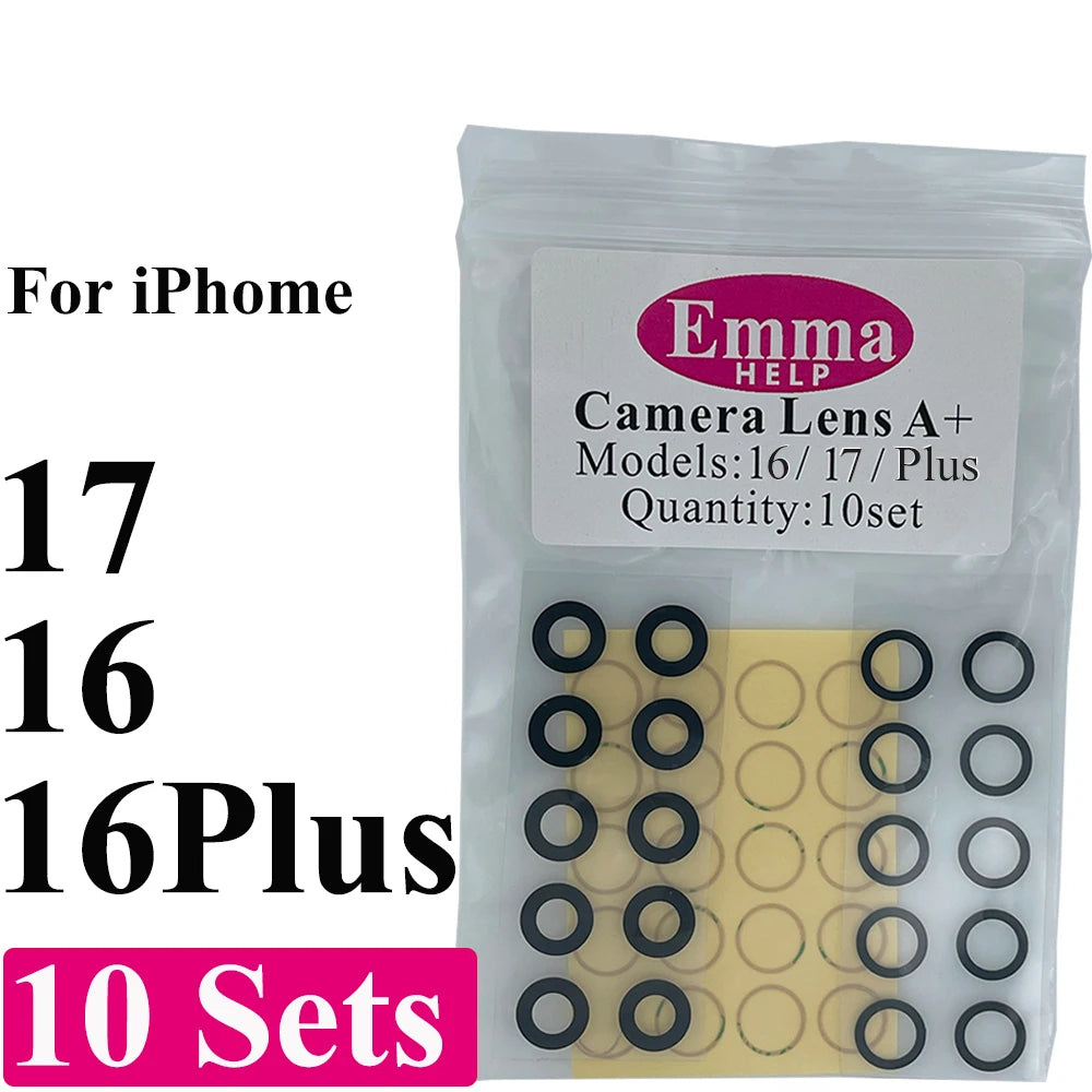 EmmaHelp 10set Back Camera Glass for iPhone 15 14 13 12 16 17 Pro Max Rear Camera Lens Cover Replacement Sticker A+