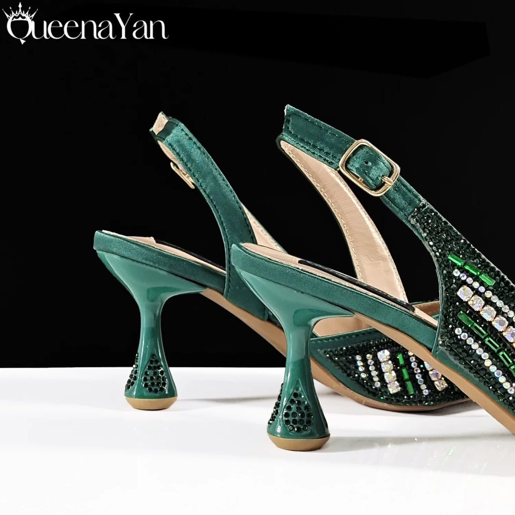 Queena Yan Nigerian Party Shoes Only shoes OR with bag set in Green  High Heel, Elegant Matching for Weddings & Special Occa