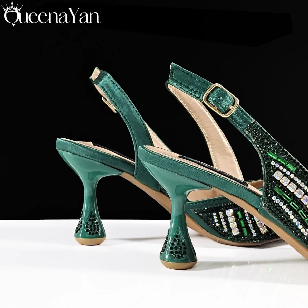 Queena Yan Nigerian Party Shoes Only shoes OR with bag set in Green  High Heel, Elegant Matching for Weddings & Special Occa