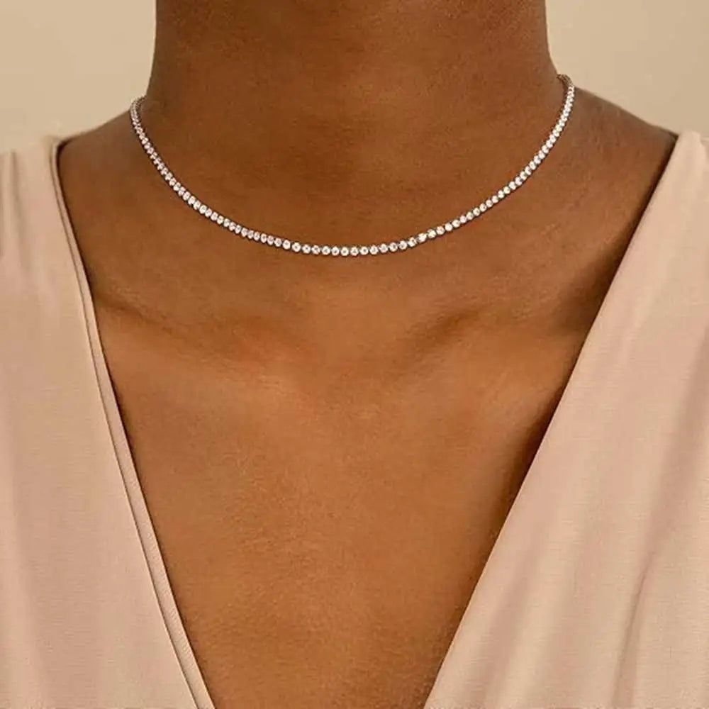 Nuoya 2MM to 4MM Width Moissanite Tennis Chain Necklace For Men Women VVS1 Clarity 16" To 20" Classic Wedding Gift