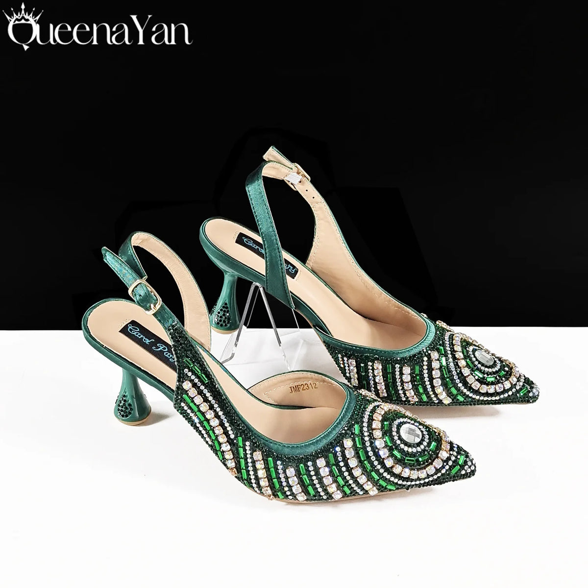 Queena Yan Nigerian Party Shoes Only shoes OR with bag set in Green  High Heel, Elegant Matching for Weddings & Special Occa