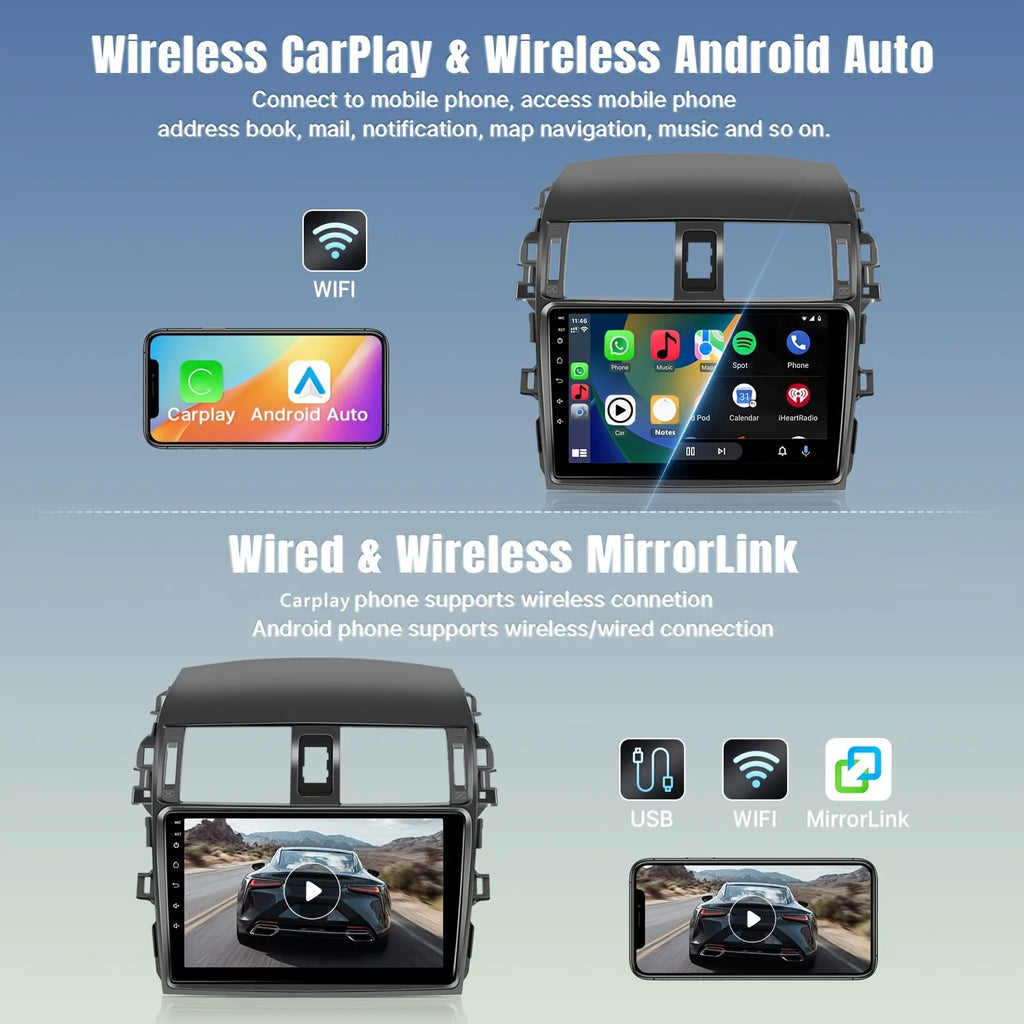 9 inch Wireless Car Radio for Toyota Corolla 2009 2010 2011 2012 2013 Support CarPlay Android Auto, 2+32G Touch Screen Car Stere