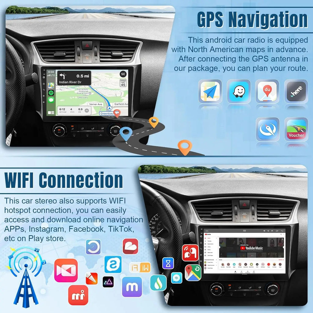 8Core Android Car Stereo for Nissan Sentra 2013 2014 2015 2016 2017 2018 2019 Radio Upgrade 10.1" IPS Touchscreen for Sentra Radio with Carplay Android Auto/Bluetooth/WiFi/FM/GPS/Canbus/MIC