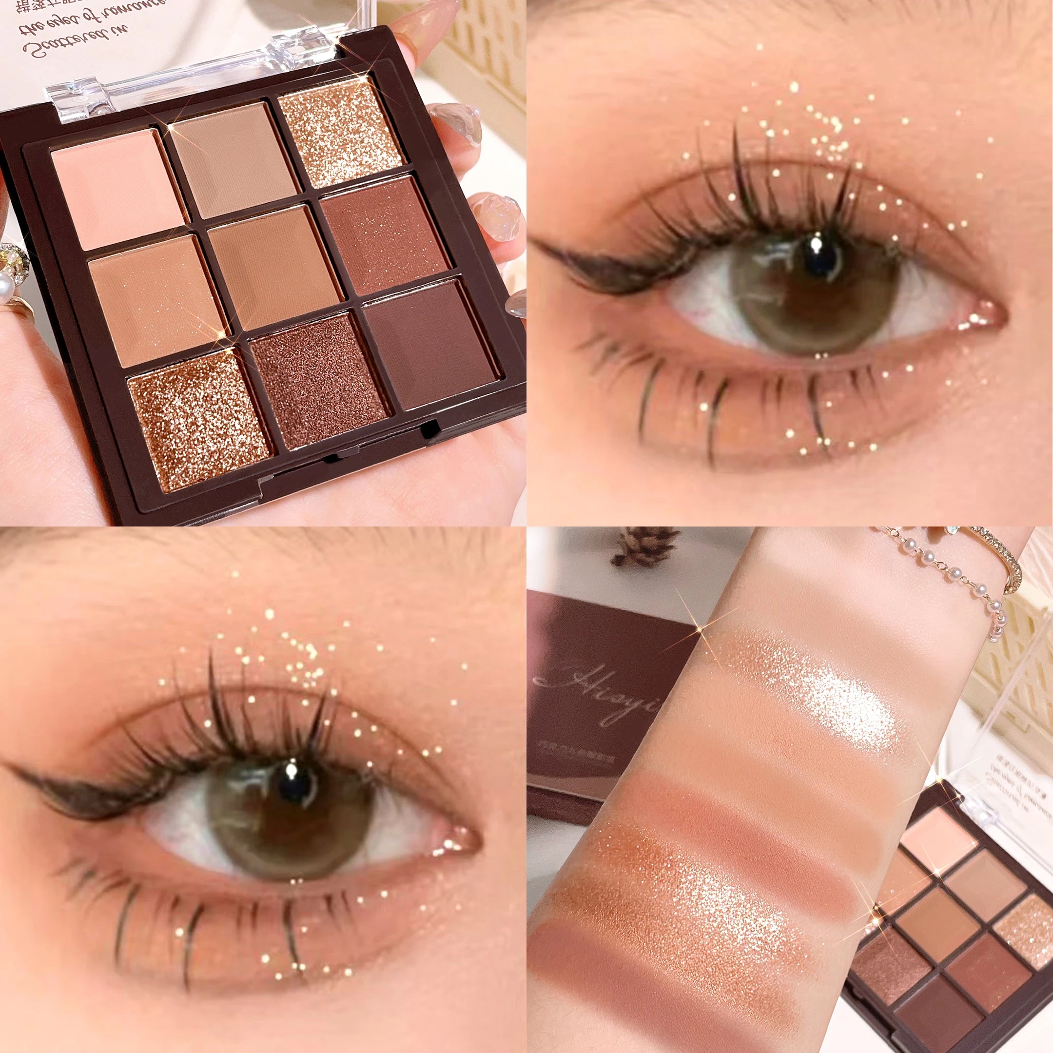 6-Pcs Eye Makeup Set:3D Eyebrow Styling Wild+Liquid Eyeliner+Slim Volume Mascara+9-Color Eyeshadow Palette Easy to Apply Unisex
