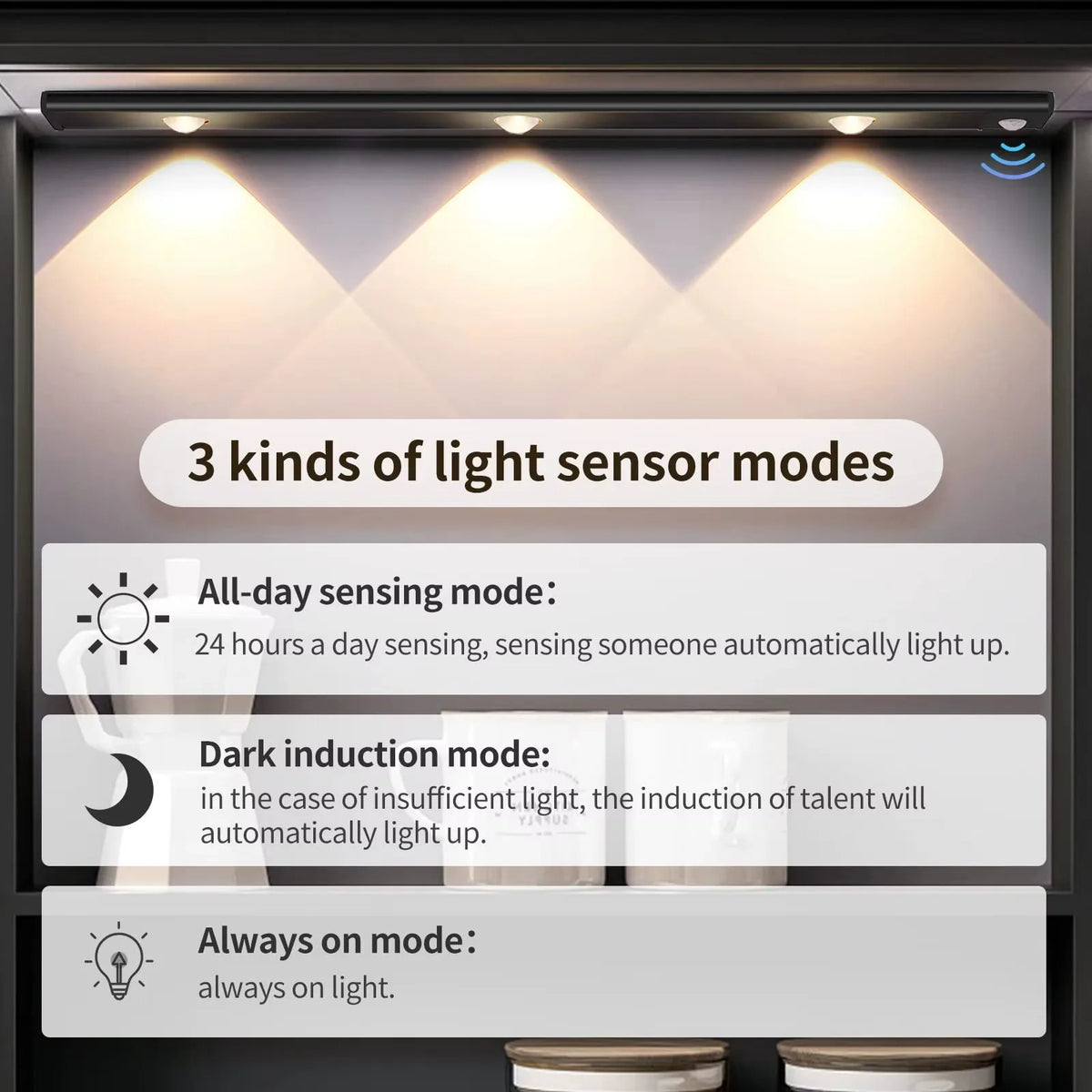 LED Ultra Thin Under Cabinet Lights Motion Sensor Night Light Wireless 3Color Dimmable For Kitchen Cabinet Bedroom Wardrobe Ligh
