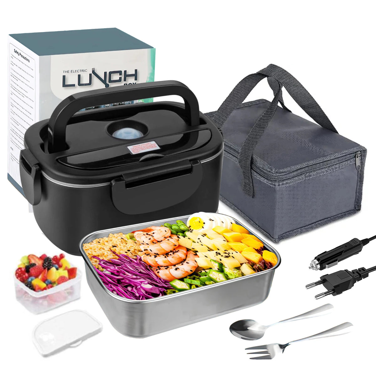 1.8L 220V 12V 24V Dual Use Home Car Electric Heating Lunch Box leaksafe Portable Food warm Container Stainless Steel