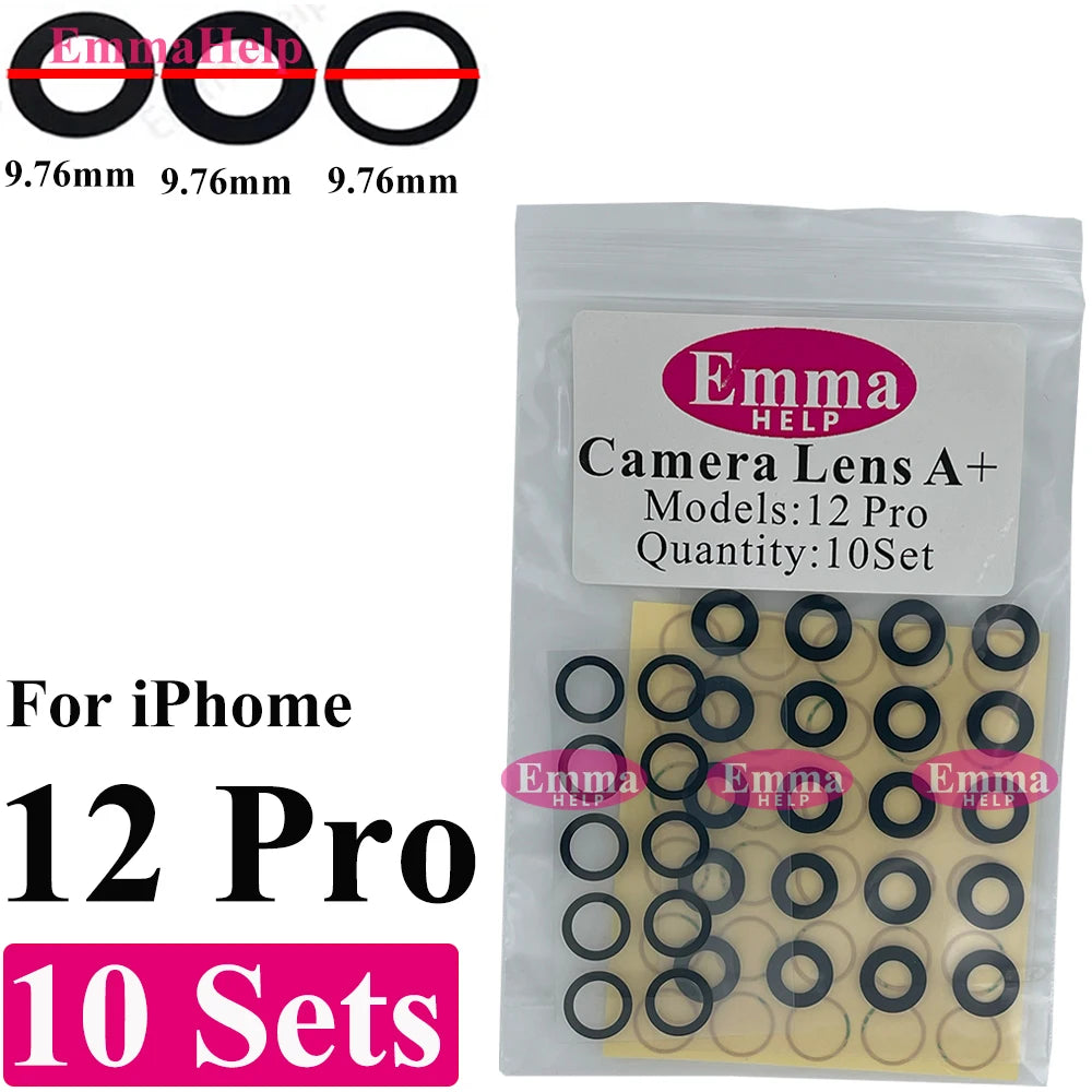 EmmaHelp 10set Back Camera Glass for iPhone 15 14 13 12 16 17 Pro Max Rear Camera Lens Cover Replacement Sticker A+