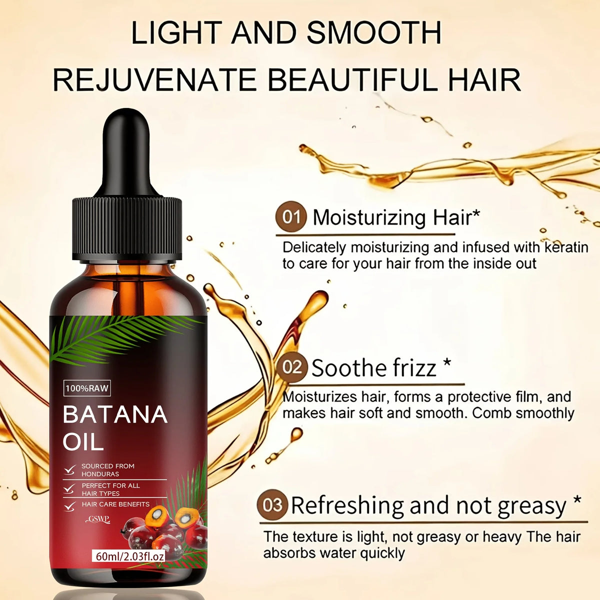 GSWP Batana Oil Hair Oil,Deep moisturizing,Making It Soft And Shiny，deep Conditioning & Strengthening.60ml/120ml
