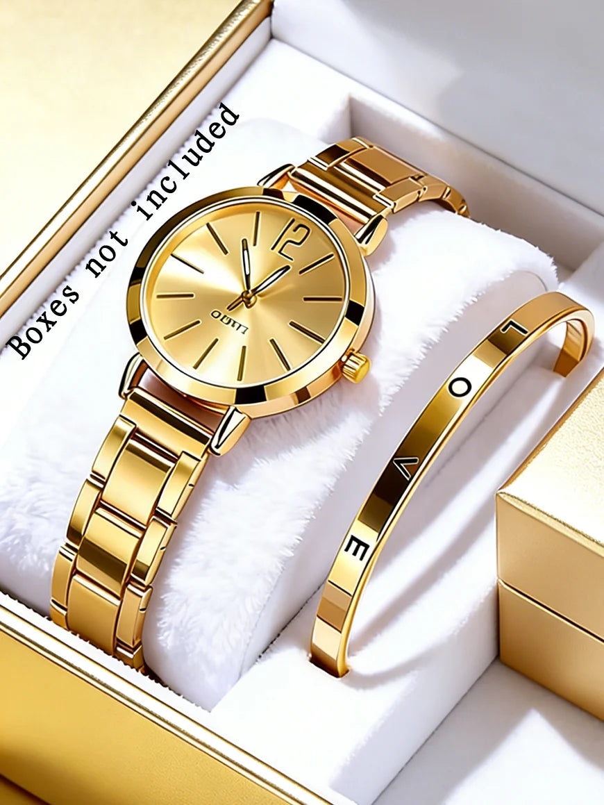 Ladies Casual Fashion Quartz Watch And Hollow out Jewelry Set Suitable for Daily Wear Holiday Outfits Birthday Gifts