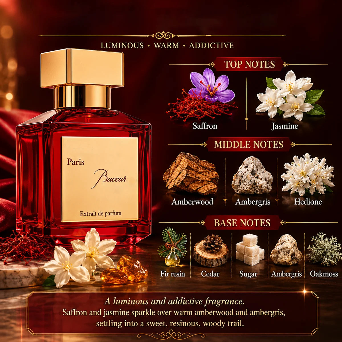Luxury Amber Saffron Sweet Woody Rouge 540 Perfume 70ml Long Lasting Fragrance for Men Women Unisex Gift