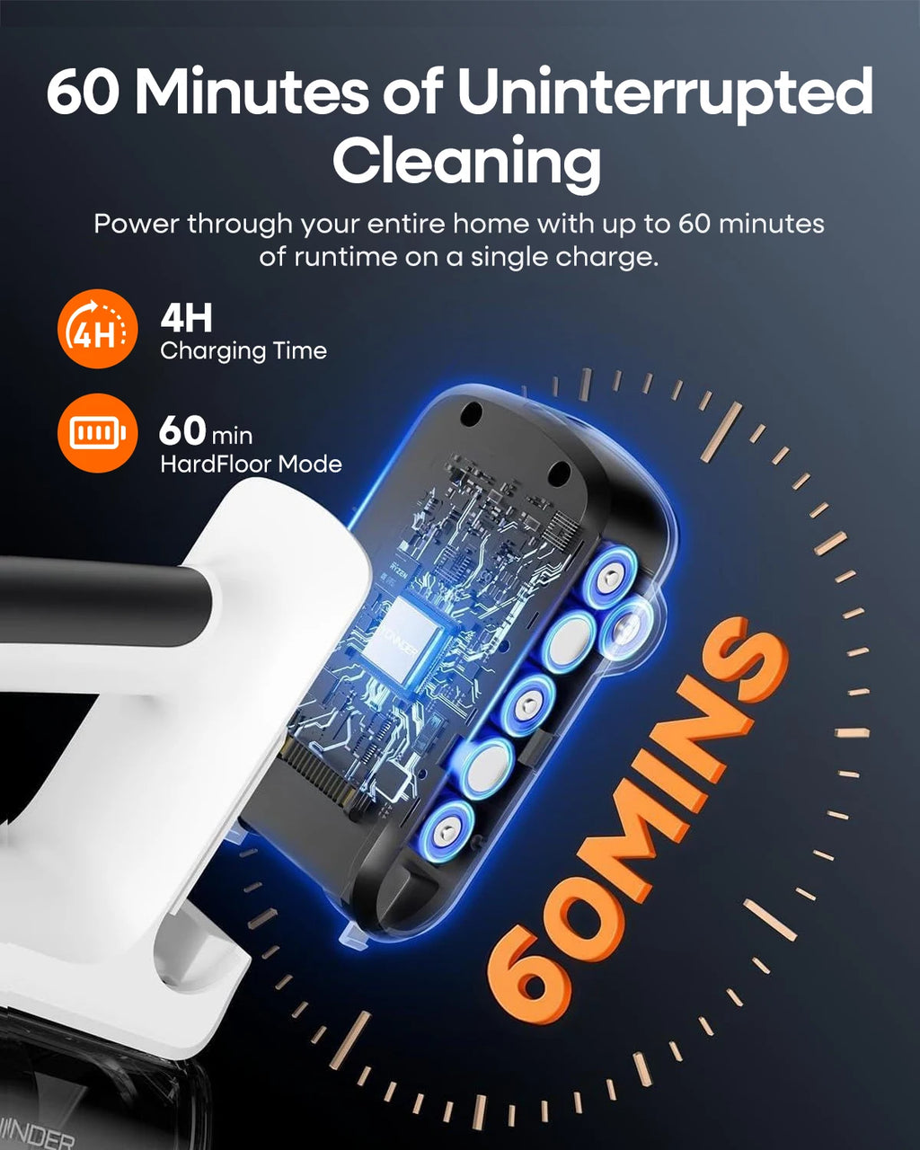Refurbished YONNDER by erabros M1 Cordless Vacuum Cleaner, 550W 50KPA Powerful Stick Vacuum, 70Mins Runtime Anti-Tangle Vacuum with LED Display, Self-Standing for Hardwood Floor Pet Hair Carpet Home Cleaning (Refurbished))