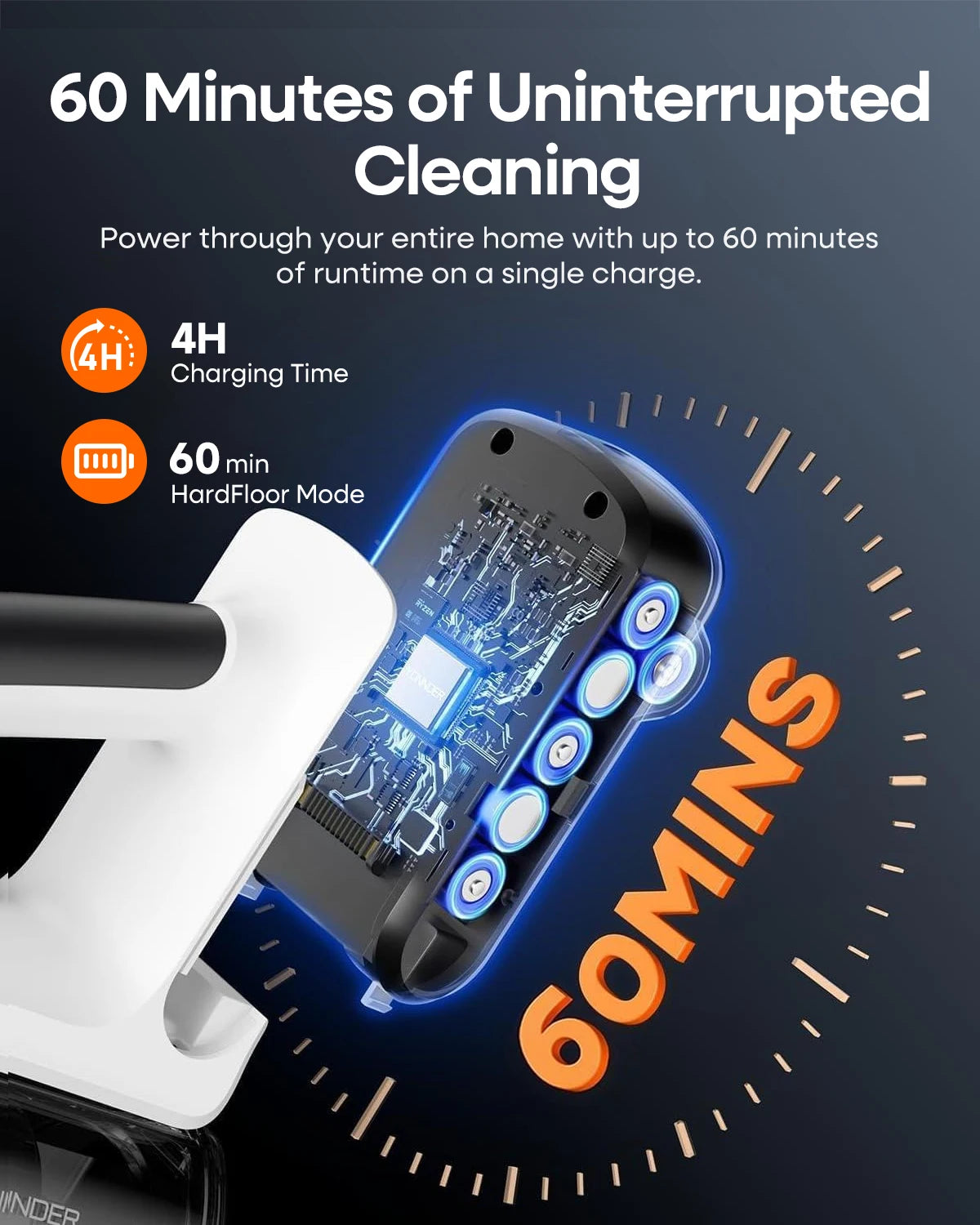 Refurbished YONNDER by erabros M1 Cordless Vacuum Cleaner, 550W 50KPA Powerful Stick Vacuum, 70Mins Runtime Anti-Tangle Vacuum with LED Display, Self-Standing for Hardwood Floor Pet Hair Carpet Home Cleaning (Refurbished))