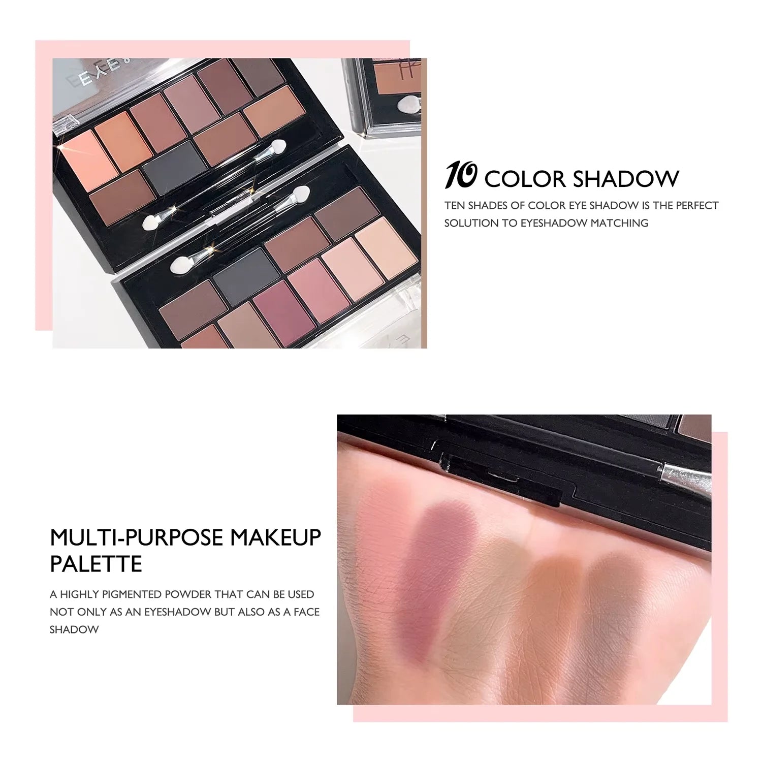 10-Color Eyeshadow Palette Pearlescent Matte Fine Shimmer Earth Tones Long-Lasting & Fall-Out Resistant Highly Pigmented Unisex