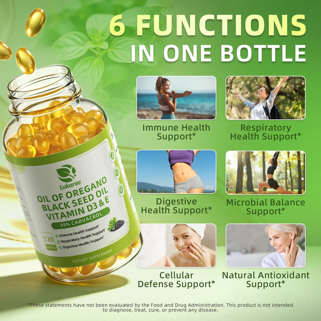 LUKAREE Oregano Oil Capsules with Black Seed Oil,Garlic Oil,Vitamin D3 E for Antioxidant,Immune & Digestive Support Non GMO
