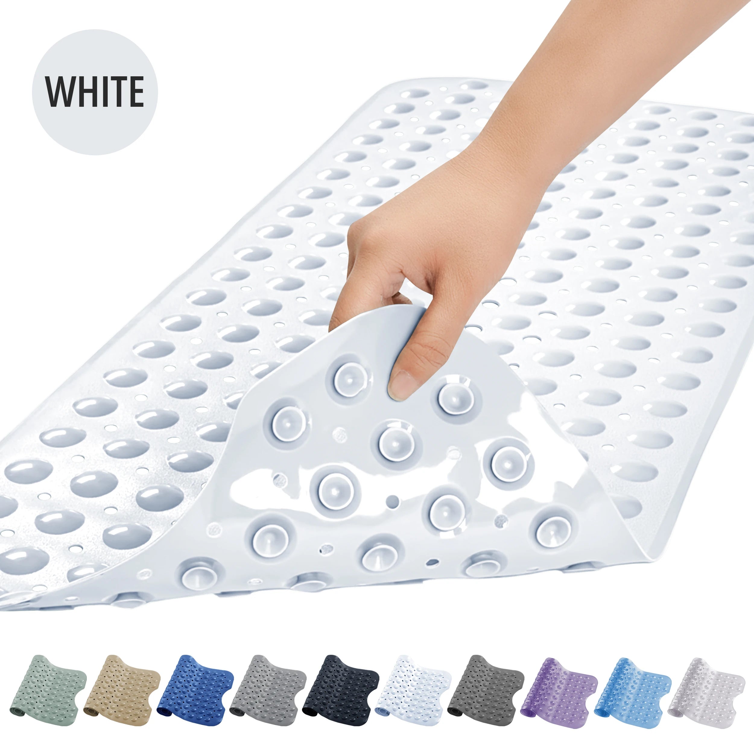 Lux Decor Collection Extra-Large 40x16" Bathtub Mat – Non-Slip Shower Mat with Suction Cups & Drain Hole-  Machine Washable Mat