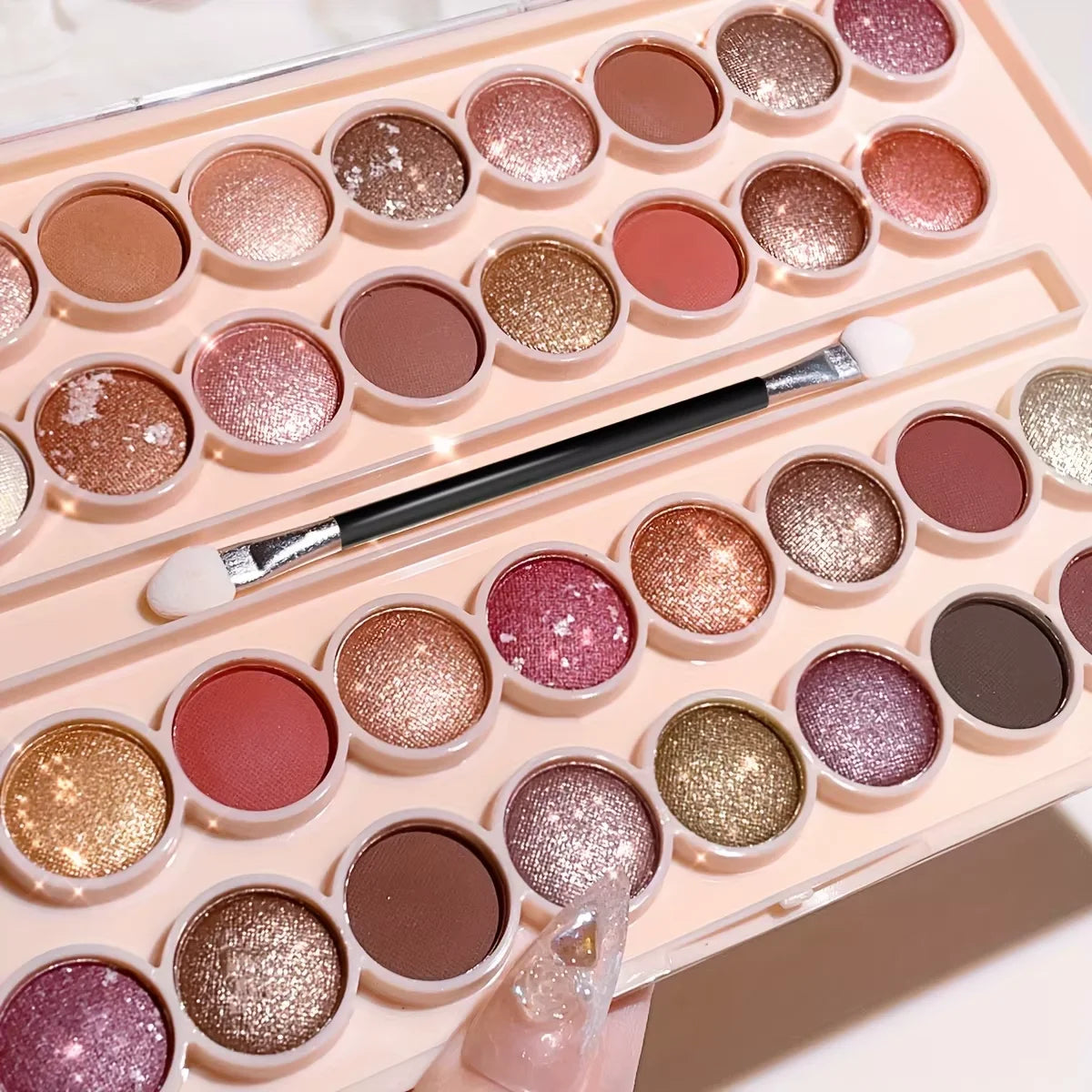 34-Color Eyeshadow Palette with Brush-High Pigment Matte & Shimmer Finishes Waterproof & Sweatproof Perfect - Coral & Nude Tones