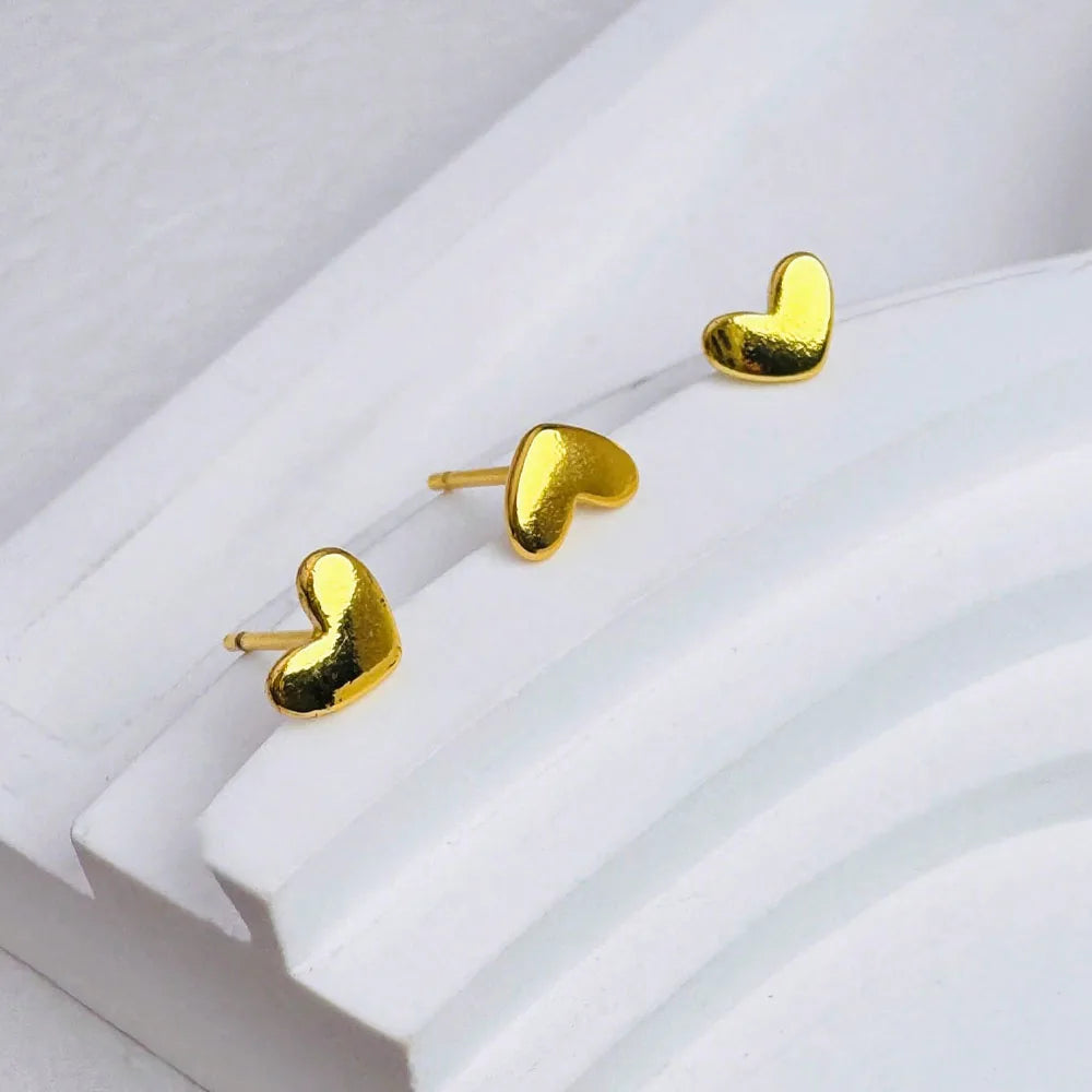 3Pcs Smooth Love Butterfly Back Stud Earrings For Women, 14K Gold Plated Heart Earrings Silver Color lMinimalist Jewelry Gift
