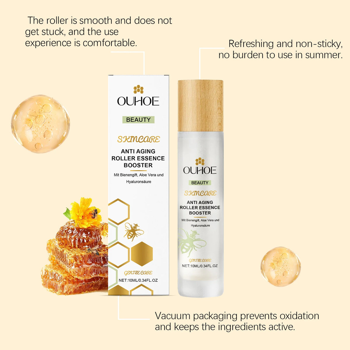 Ouhoe Anti Aging Roller Essence Night Repair Serum Firming Fade Fine Lines Moisturizing Brighten Roll On Facial Skin Care