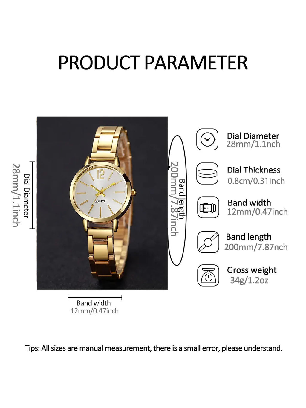 Casual Fashion  rounded Quartz Watch And Hollow Jewelry Set wi Steel Strap Birthday Gift No Box