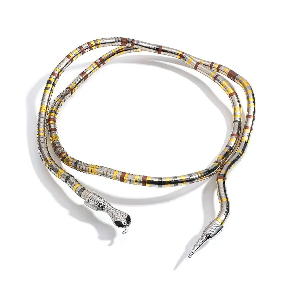 AENSOA 2025 New Punk Multilayer Metal Alloy Gold Black Color Cool Bendy Snake Necklace Bracelet for Women Men Chunky Jewelry
