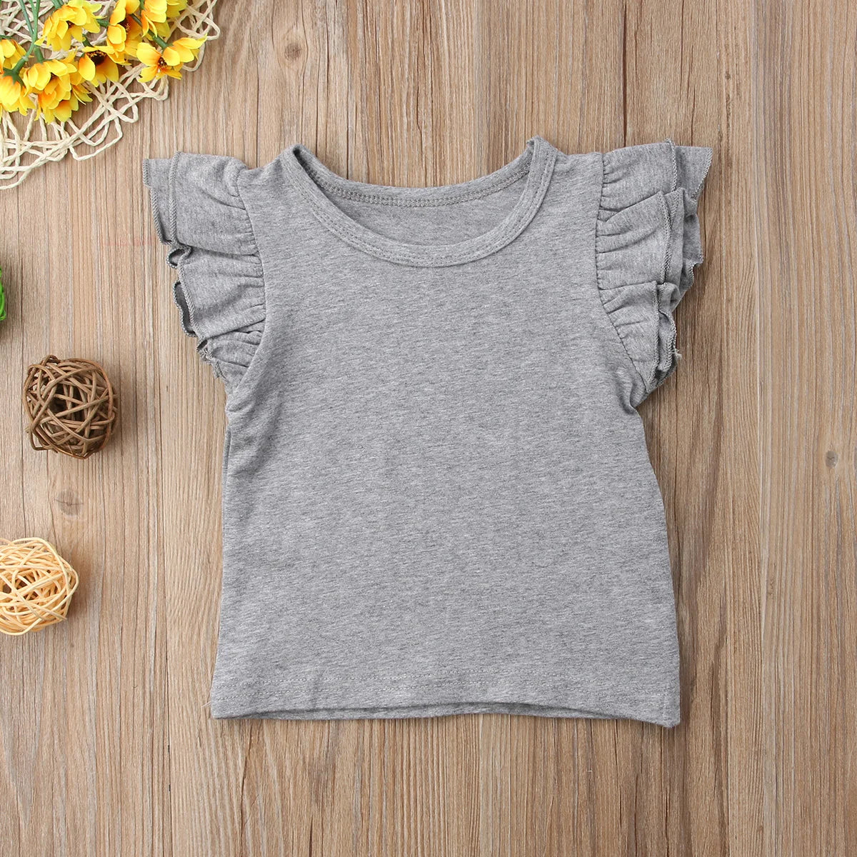 0-6Years Kids T-shirt Baby Girls Ruffle Short Sleeve Shirts Summer Solid Casual Chidren Blouse Tops Kids Clothes Outfits