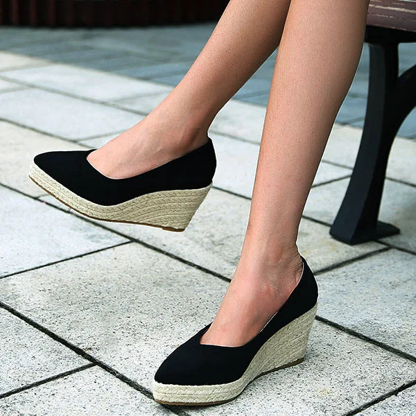 LIHUAMAO Red Suede wedge shoes women pumps pointed toe high heels platform espadrilles shoes princess wedding party