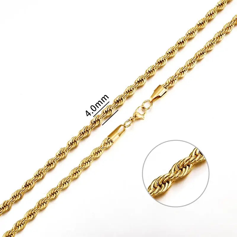 Jiayiqi 2mm-7mm Rope Chain Necklace Stainless Steel Never Fade Waterproof Choker Men Women Jewelry Silver Color Chains Gift