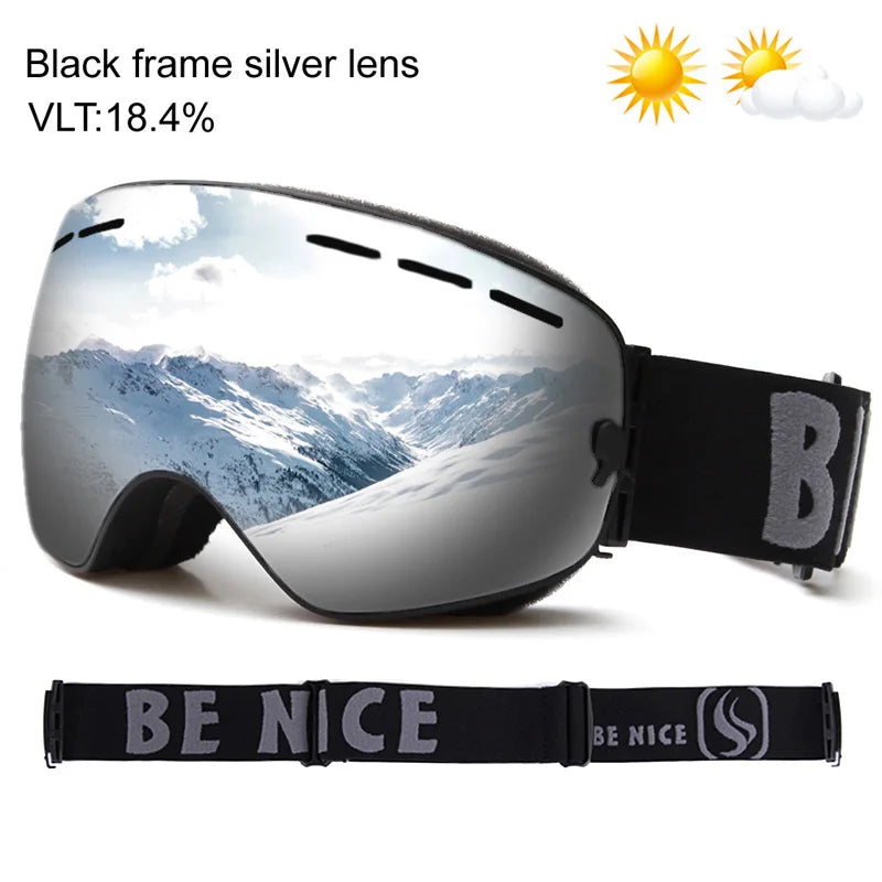 UV400 Anti-fog Double Layers Ski Goggles Big Lens Ski Mask Glasses Skiing Snow Snowboard Eyewear Mirror Polarize Goggles for men