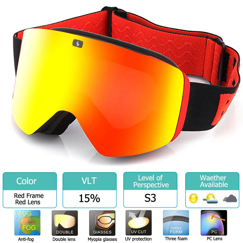 2023 New Double Layer Magnetic Ski Goggles Polarized Lens Skiing Anti-fog UV400 Snowboard Goggles Men Women Ski Glasses Eyewear