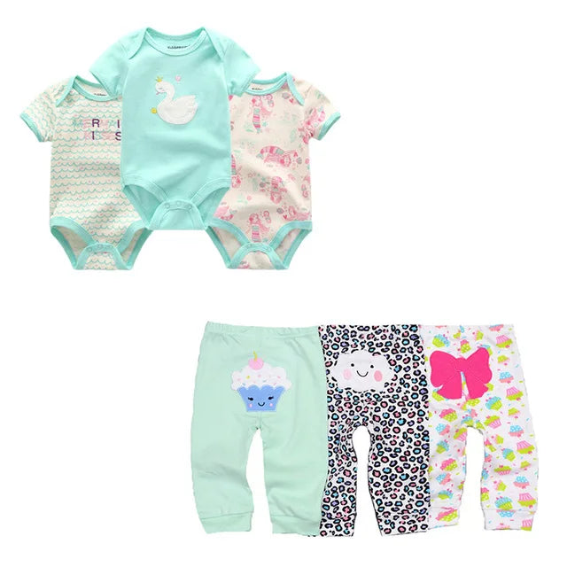 6/9/10PCS Baby Girl Clothes Newborn Solid Bodysuits+Pants Cotton Baby Boy Clothes Short Sleeve Girls Baby Clothing Cartoon