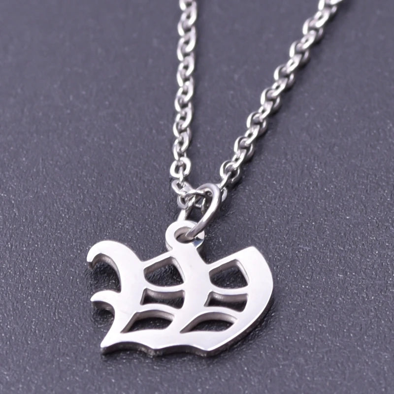 2pcs Stainless Steel Initial Necklace For Men Women Chain Old English Pendant 26 Letters Statement Necklaces Jewelry Couple Gift