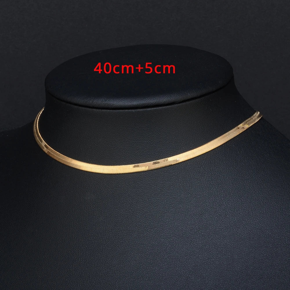 Punk Clavicle Flat Blade Snake Link Choker Necklace Gold Silver Color Stainless Steel Neck Chains For Women Jewelry Chocker 2023