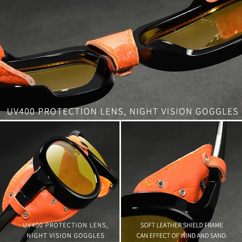 KDEAM Pilot Sunglasses Steampunk Men's Aviatic Polarized Sunglasses Women Soft Leather Shield Glasses Polarizing