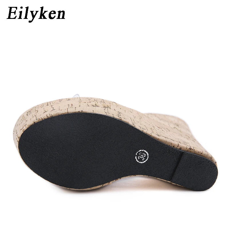 Eilyken Summer Concise PVC Transparent Peep Toe Platform Wedges Women Slippers Sandals Fashion High Heels Female Shoes