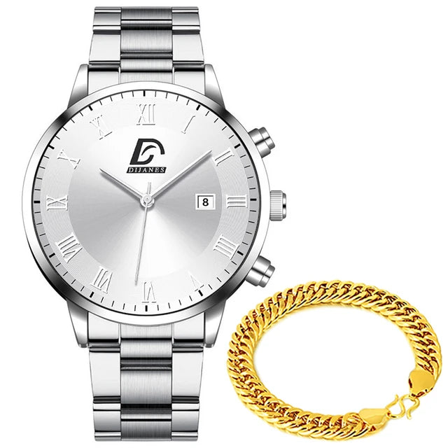 reloj hombre Fashion Mens Watches Luxury Stainless Steel Calendar Quartz Wrist Watch Men Business Bracelets Watch montre homme