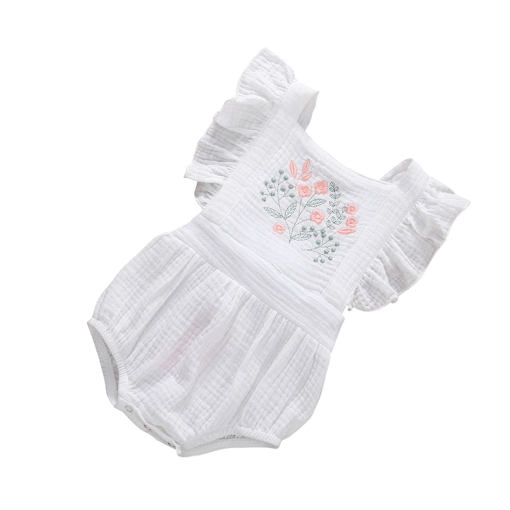 Citgeett Summer Newborn Infant Baby Girls Flowers Print Ruffles Short Sleeve Cotton Backless Lovely Jumpsuits Headband Clothes