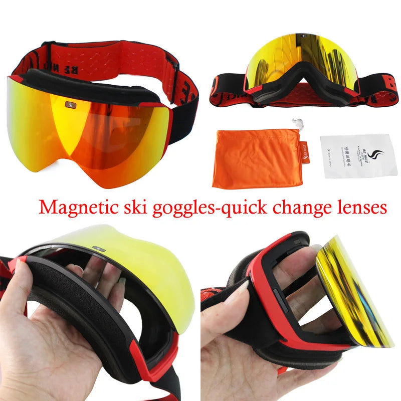 2023 New Double Layer Magnetic Ski Goggles Polarized Lens Skiing Anti-fog UV400 Snowboard Goggles Men Women Ski Glasses Eyewear