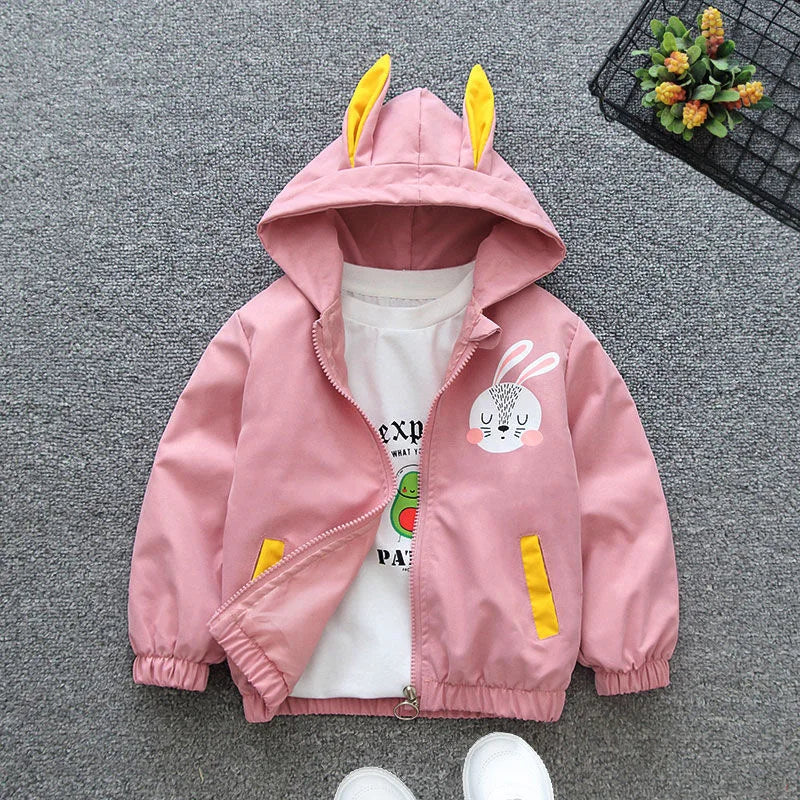 Cute Rabbit Baby Girls Jacket Spring Autumn Christmas Outerwear Hooded Casual Zipper Boys Coat 1 2 3 4 5 6 Years Kids Clothes
