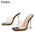 Eilyken New Summer Women Slippers Fashion Transparent Perspex Heels Female Square Toe Sandals Party Slides Shoes Size 35-42