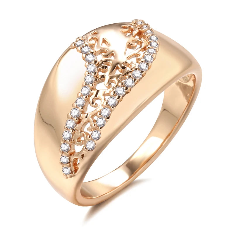 SYOUJYO Luxury Ethnic 585 Rose Gold Color Rings For Women Shiny Natural Zircon Easy Matching Weaving Patterned Queen Crown Ring