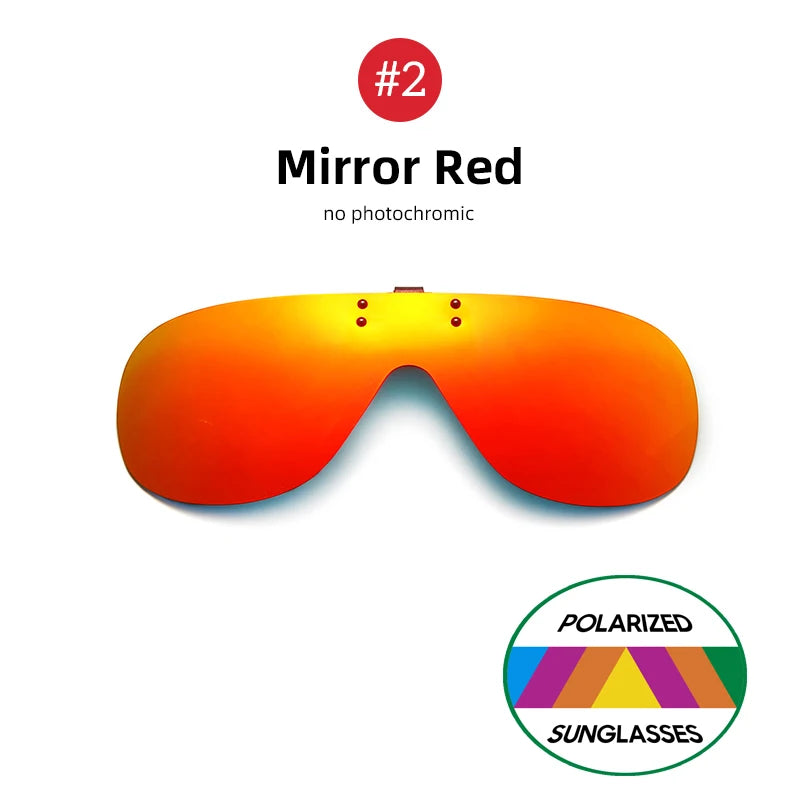 VIVIBEE Polarized Flip Up Clip On Sunglasses for Glasses Men Oversized Driving UV400 Mirror Red Fishing Night Vision Eyeglasses
